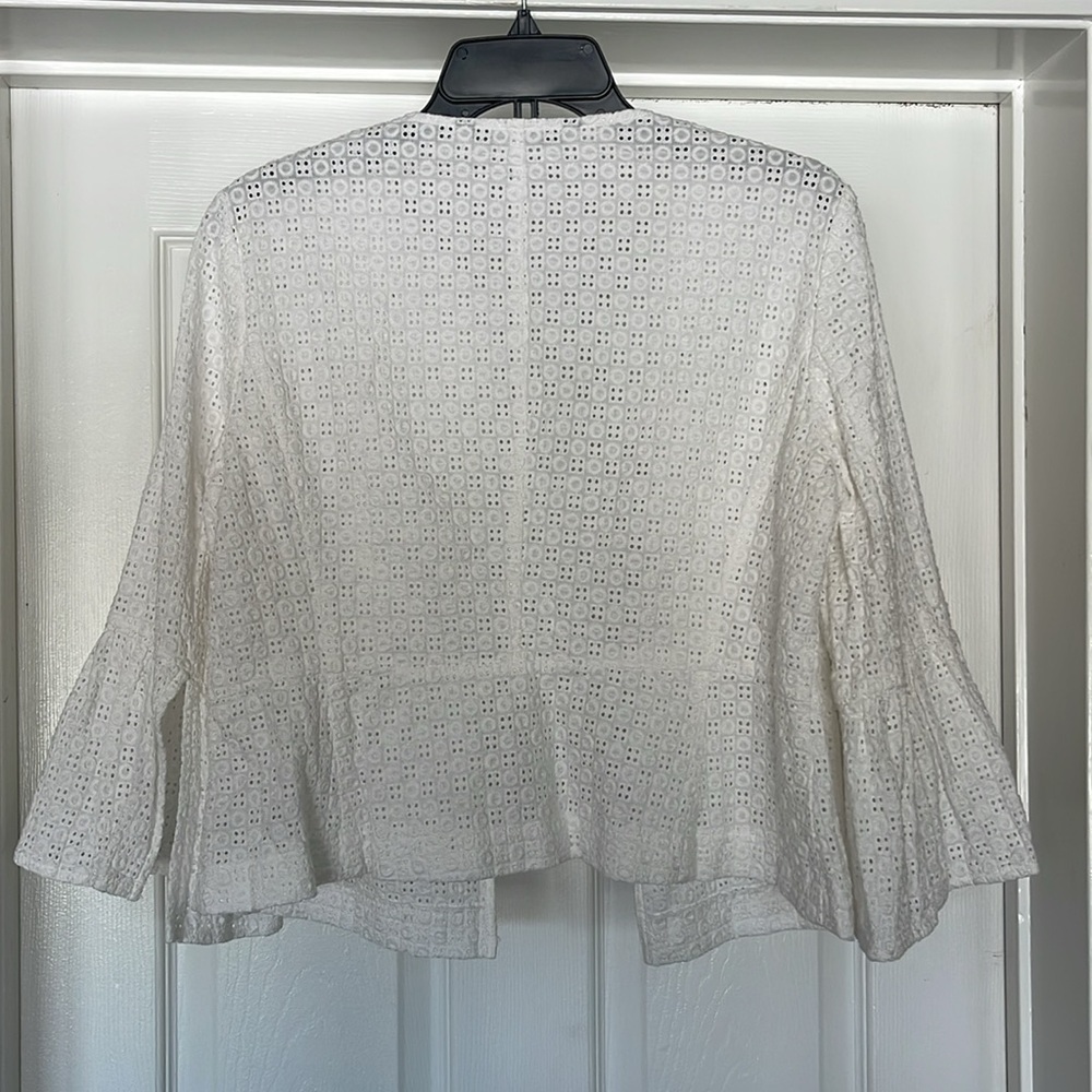 Zara Basic - White Eyelet Peplum Jacket - Size L - image 2